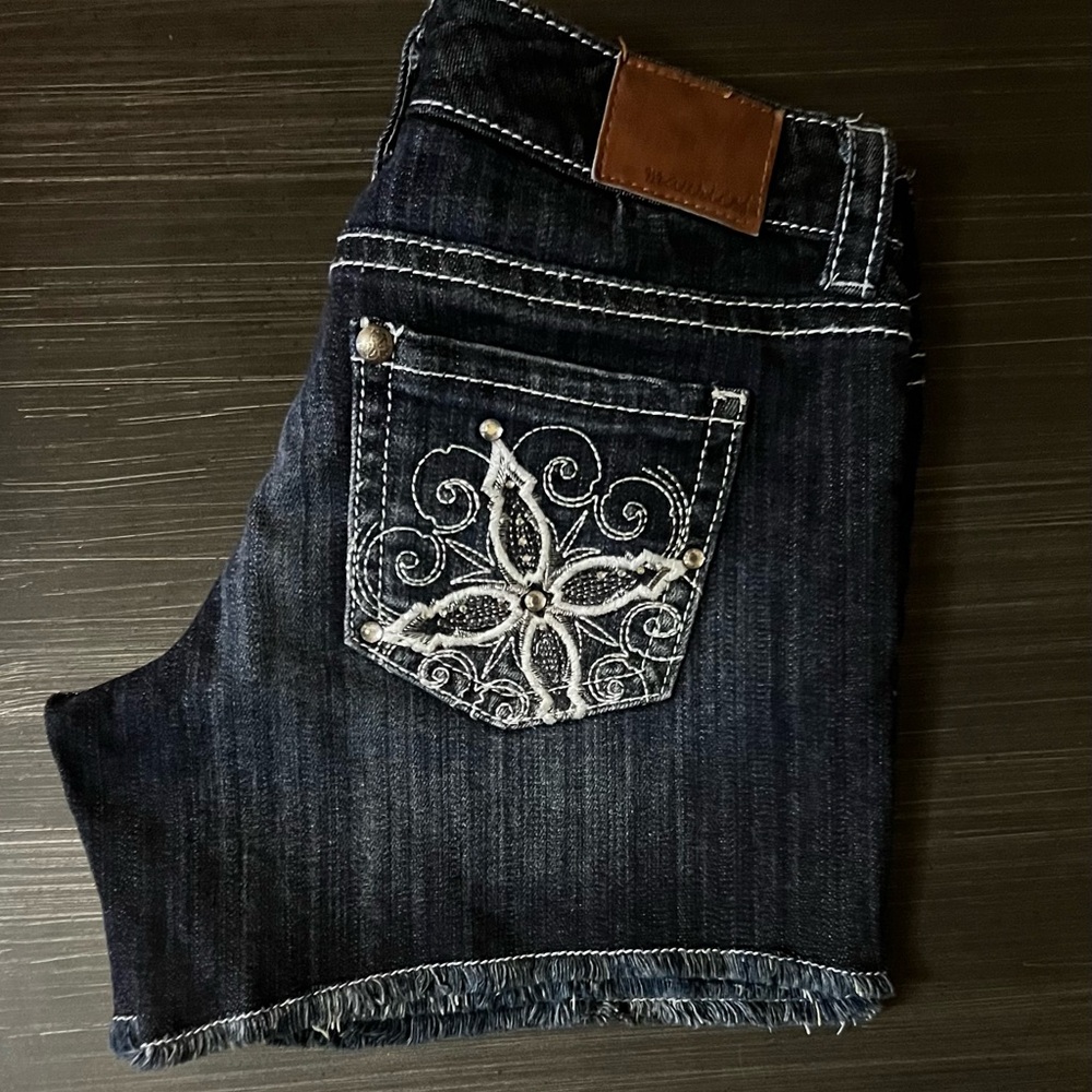 Vintage Gem Contrast Stitching Dark Blue Shorts